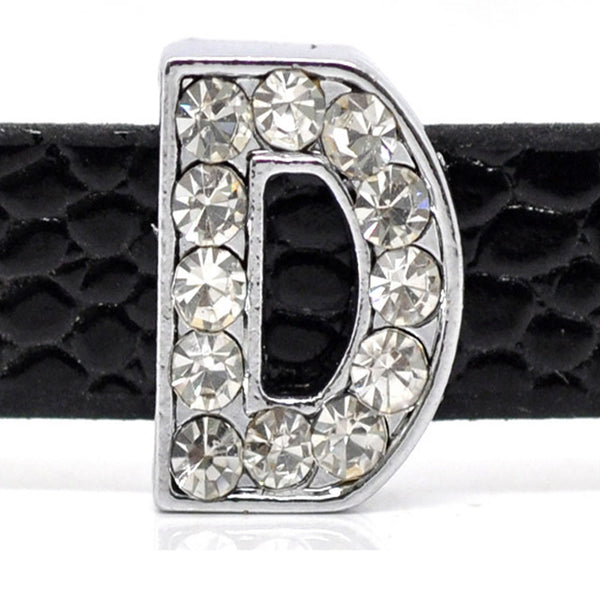 Rhinestone Alphabet Letter D Charm Beads For Slider Style Buckle Charm Bracelet!