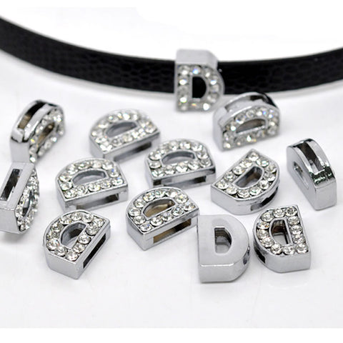 Rhinestone Alphabet Letter D Charm Beads For Slider Style Buckle Charm Bracelet!