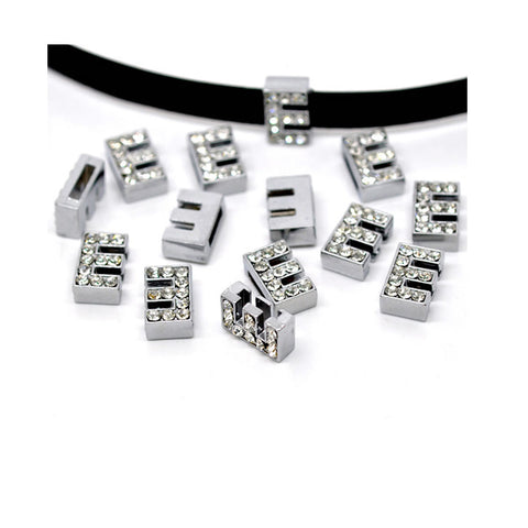 Rhinestone Alphabet Letter E Charm Beads For Slider Style Buckle Charm Bracelet!
