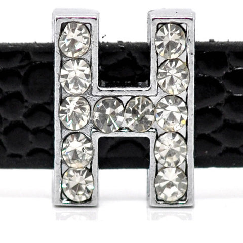 Rhinestone Alphabet Letter H Charm Beads For Slider Style Buckle Charm Bracelet!