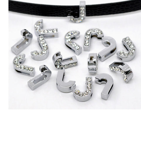 Rhinestone Alphabet Letter J Charm Beads For Slider Style Buckle Charm Bracelet!