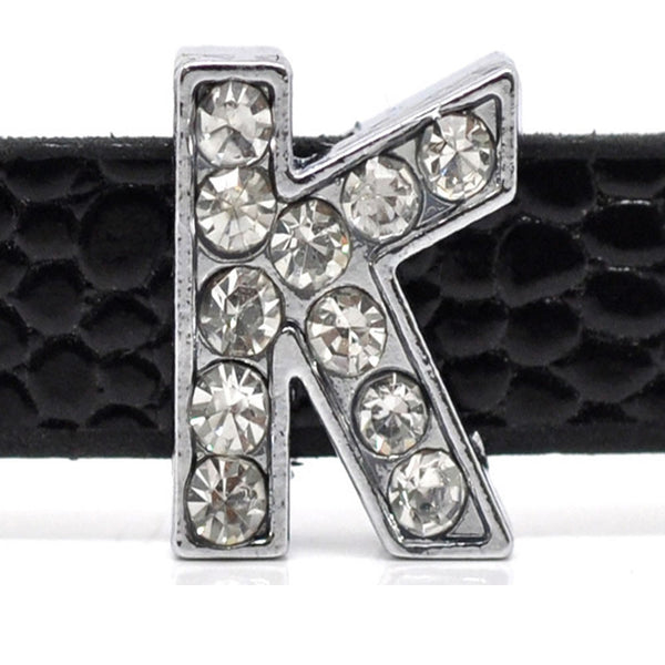 Rhinestone Alphabet Letter K Charm Beads For Slider Style Buckle Charm Bracelet!
