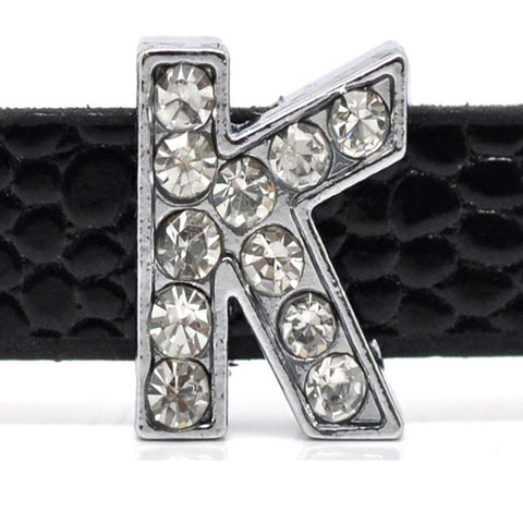 Rhinestone Alphabet Letter K Charm Beads For Slider Style Buckle Charm Bracelet!