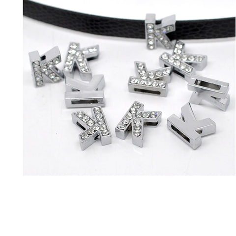 Rhinestone Alphabet Letter K Charm Beads For Slider Style Buckle Charm Bracelet!