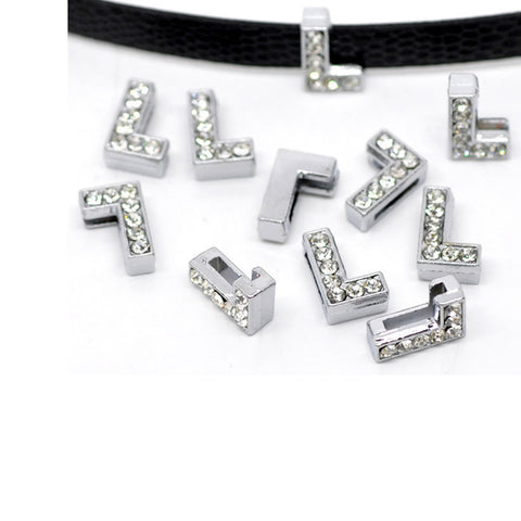 Rhinestone Alphabet Letter L Charm Beads For Slider Style Buckle Charm Bracelet!