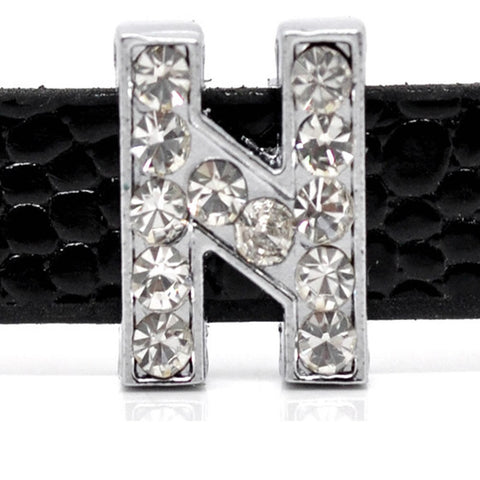 Rhinestone Alphabet Letter N Charm Beads For Slider Style Buckle Charm Bracelet!