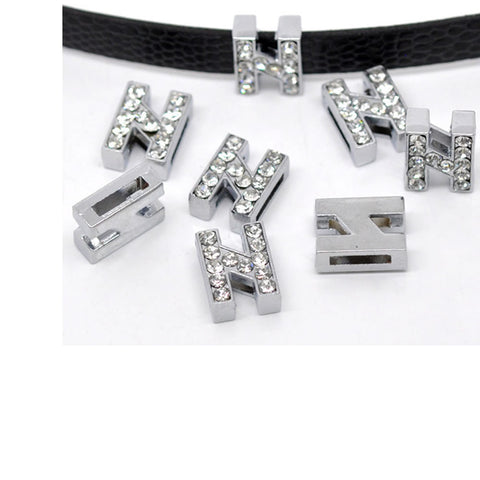Rhinestone Alphabet Letter N Charm Beads For Slider Style Buckle Charm Bracelet!