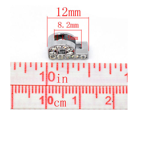 Rhinestone Alphabet Letter P Charm Beads For Slider Style Buckle Charm Bracelet!