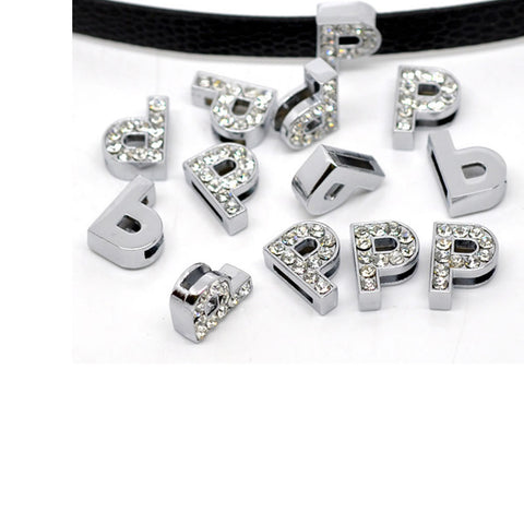 Rhinestone Alphabet Letter P Charm Beads For Slider Style Buckle Charm Bracelet!
