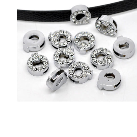 Rhinestone Alphabet Letter Q Charm Beads For Slider Style Buckle Charm Bracelet!