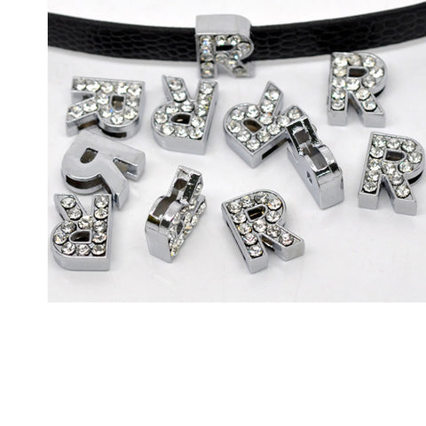 Rhinestone Alphabet Letter R Charm Beads For Slider Style Buckle Charm Bracelet!