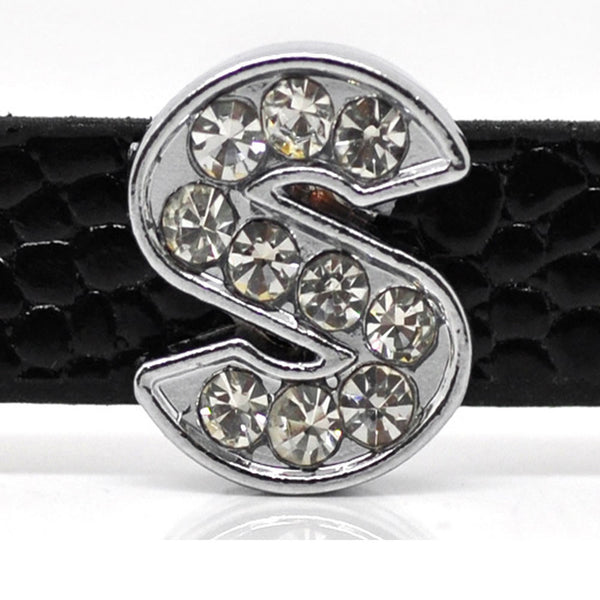 Rhinestone Alphabet Letter S Charm Beads For Slider Style Buckle Charm Bracelet!