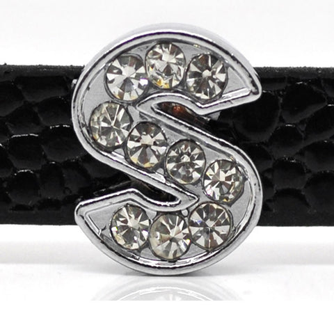 Rhinestone Alphabet Letter S Charm Beads For Slider Style Buckle Charm Bracelet!
