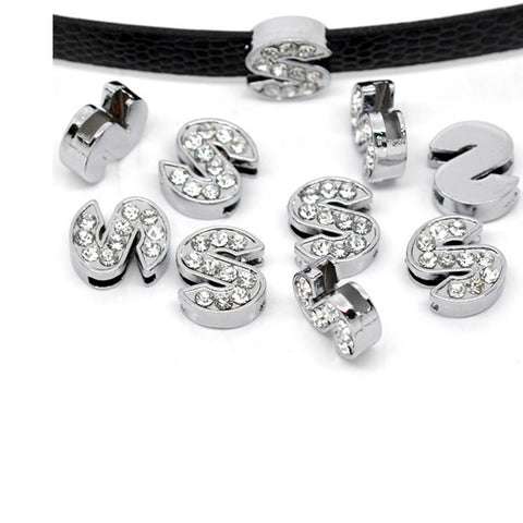 Rhinestone Alphabet Letter S Charm Beads For Slider Style Buckle Charm Bracelet!
