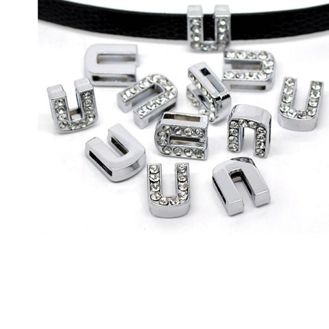 Rhinestone Alphabet Letter U Charm Beads For Slider Style Buckle Charm Bracelet!