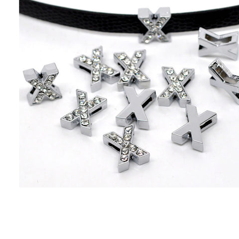 Rhinestone Alphabet Letter X Charm Beads For Slider Style Buckle Charm Bracelet!