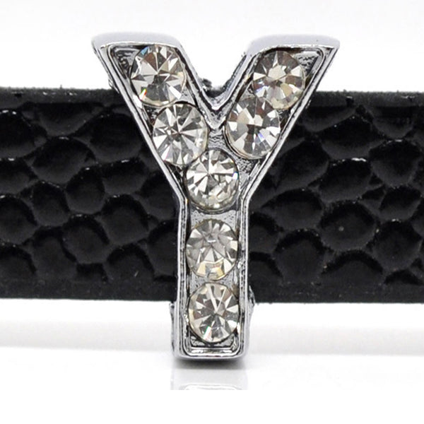 Rhinestone Alphabet Letter Y Charm Beads For Slider Style Buckle Charm Bracelet!