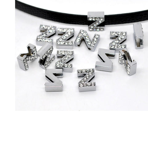 Rhinestone Alphabet Letter Z Charm Beads For Slider Style Buckle Charm Bracelet!
