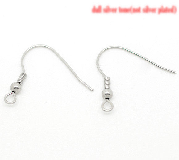50 Pcs Earring Wire Hooks w/ Ball and Spring Silver Tone 21mm X 23mm - Sexy Sparkles Fashion Jewelry - 1