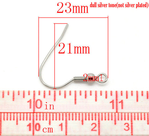 50 Pcs Earring Wire Hooks w/ Ball and Spring Silver Tone 21mm X 23mm - Sexy Sparkles Fashion Jewelry - 2