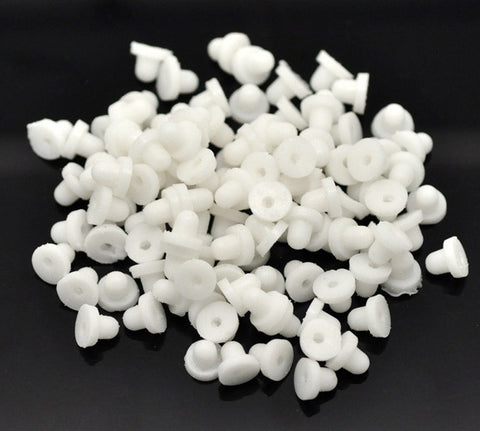 50 Pcs White Rubber Back Earring Stoppers Findings 6mm - Sexy Sparkles Fashion Jewelry - 1