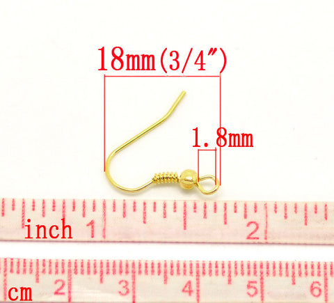 100 Pcs Earring Wire Hooks with Ball and Spring Gold Tone 21mm X 18mm - Sexy Sparkles Fashion Jewelry - 3
