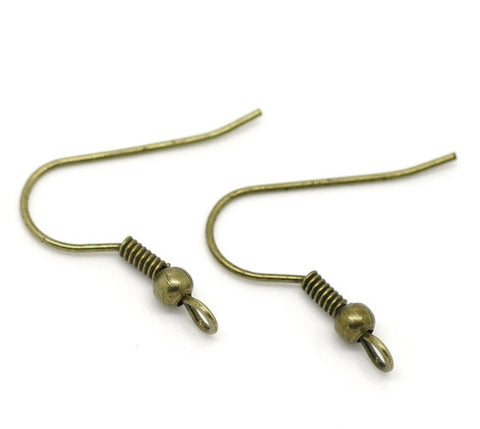 100 Pcs Earring Wire Hooks with Ball and Spring Antique Bronze21mm X 20mm - Sexy Sparkles Fashion Jewelry - 1