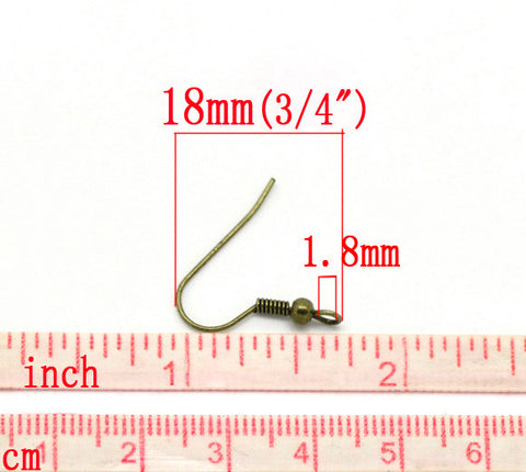 100 Pcs Earring Wire Hooks with Ball and Spring Antique Bronze21mm X 20mm - Sexy Sparkles Fashion Jewelry - 3