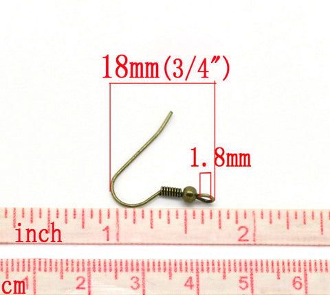 100 Pcs Earring Wire Hooks with Ball and Spring Antique Bronze21mm X 20mm - Sexy Sparkles Fashion Jewelry - 3