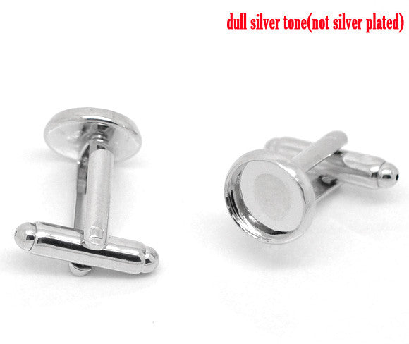 Sexy Sparkles 4 Pcs 10mm Cabochon Setting Cuff Links Silver Tone 26mm X 12mm