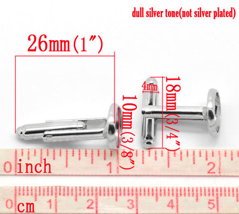 4 Pcs 10mm Cabochon Setting Cuff Links Silver Tone 26mm X 12mm - Sexy Sparkles Fashion Jewelry - 2