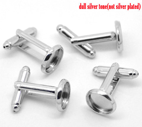 4 Pcs 10mm Cabochon Setting Cuff Links Silver Tone 26mm X 12mm - Sexy Sparkles Fashion Jewelry - 3