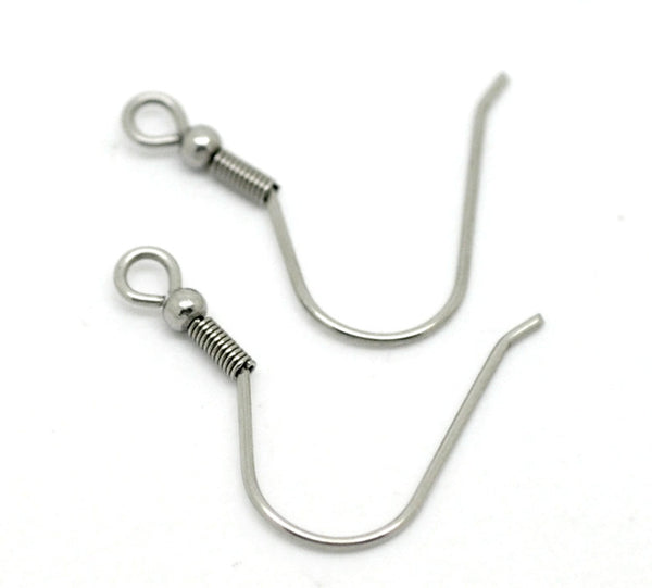 50 Pcs Silver Tone Stainless Steel Earring Wire Hooks 20mm X 18mm - Sexy Sparkles Fashion Jewelry - 1