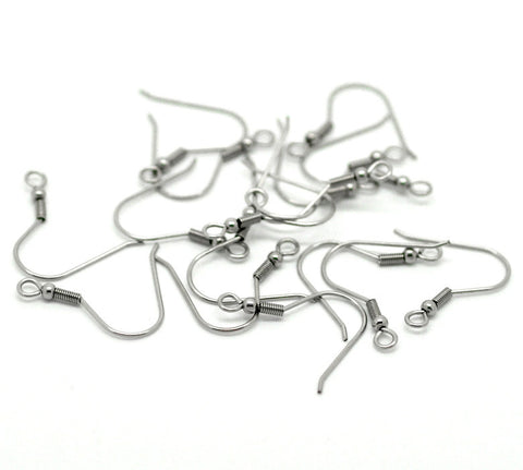 50 Pcs Silver Tone Stainless Steel Earring Wire Hooks 20mm X 18mm - Sexy Sparkles Fashion Jewelry - 2