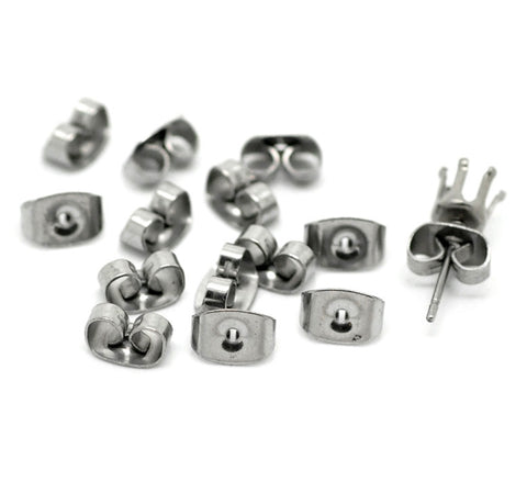 20 Pcs Silver Tone Stainless Steel Earnut Clutch 7mm - Sexy Sparkles Fashion Jewelry - 3