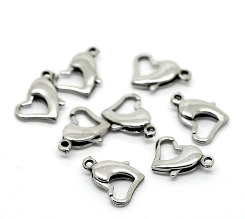 5 Pcs Heart Jewelry Lobster Clasps Silver Tone 13mm - Sexy Sparkles Fashion Jewelry - 1
