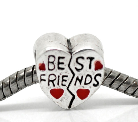 "Best Friends"Charm Heart European Bead Compatible for Most European Snake Chain Bracelet - Sexy Sparkles Fashion Jewelry - 3
