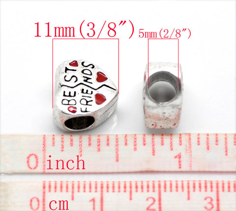 "Best Friends"Charm Heart European Bead Compatible for Most European Snake Chain Bracelet - Sexy Sparkles Fashion Jewelry - 2