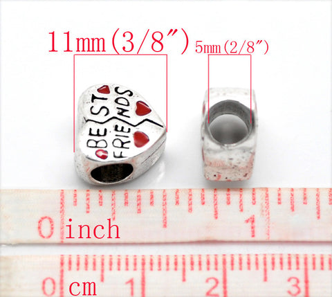 "Best Friends"Charm Heart European Bead Compatible for Most European Snake Chain Bracelet - Sexy Sparkles Fashion Jewelry - 2