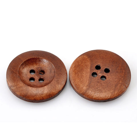 50 PCs 1 Inch Buttons 25mm Sewing Flatback Button Brown Wood Sewing Buttons Scrapbooking 4 Holes Round