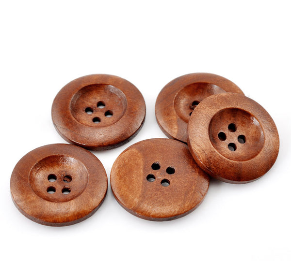 50 PCs 1 Inch Buttons 25mm Sewing Flatback Button Brown Wood Sewing Buttons Scrapbooking 4 Holes Round