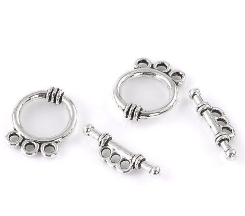 2 Sets of 2 Toggle Clasps Round Antique Silver(4pcs ) - Sexy Sparkles Fashion Jewelry - 1