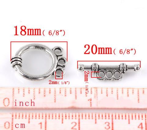 2 Sets of 2 Toggle Clasps Round Antique Silver(4pcs ) - Sexy Sparkles Fashion Jewelry - 2