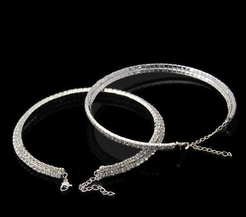 Sexy Sparkles Quality Bridal Rhinestone Stretch Silver Tone Choker Necklace - Sexy Sparkles Fashion Jewelry - 3