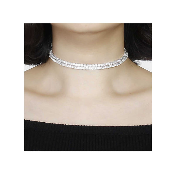 Sexy Sparkles Quality Bridal Rhinestone Stretch Silver Tone Choker Necklace - Sexy Sparkles Fashion Jewelry - 1