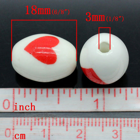 10 Pcs Ceramics Spacer Beads Red Heart Love Pattern Oval Multicolor 6/8"x 4/8" - Sexy Sparkles Fashion Jewelry - 2