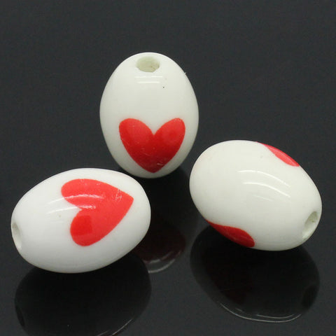 10 Pcs Ceramics Spacer Beads Red Heart Love Pattern Oval Multicolor 6/8"x 4/8" - Sexy Sparkles Fashion Jewelry - 3