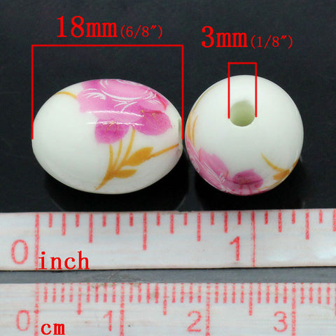 10 Pcs Ceramics Spacer Beads Pink Flower Pattern Oval Multicolor 6/8"x 4/8" - Sexy Sparkles Fashion Jewelry - 2