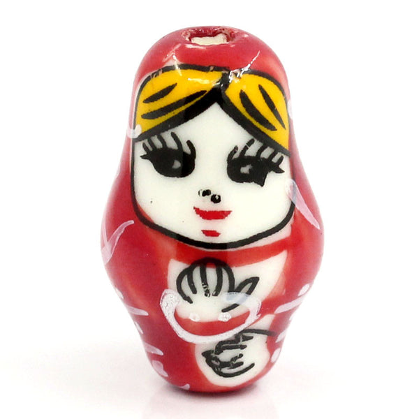 Sexy Sparkles 5 Pcs Ceramic Charm Spacer Beads Russian Doll Beads Red 7/8inch