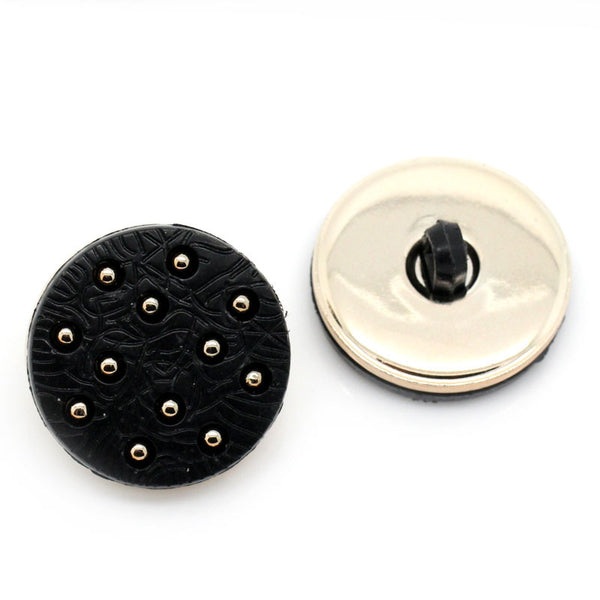 Sexy Sparkles 10 Pcs CCB Round Shank Black Buttons with Light Golden Polka Dot